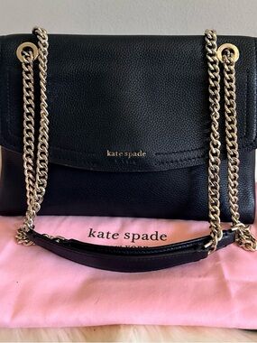 kate spade Black Pebbled Leather Shoulder Bag with Chain Strap